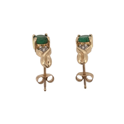 9ct Gold Diamond & Emerald Stud Earrings