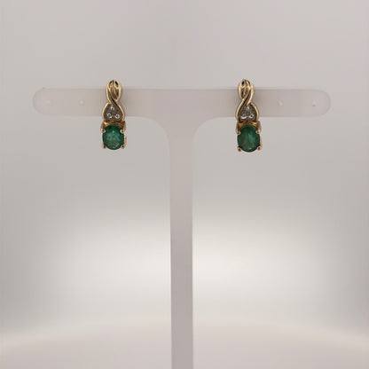 9ct Gold Diamond & Emerald Stud Earrings
