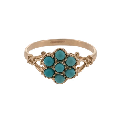 9ct Gold & Turquoise Flower Cluster Ring