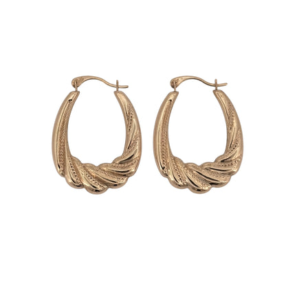 9ct Gold Twisted Oval Creole Earrings