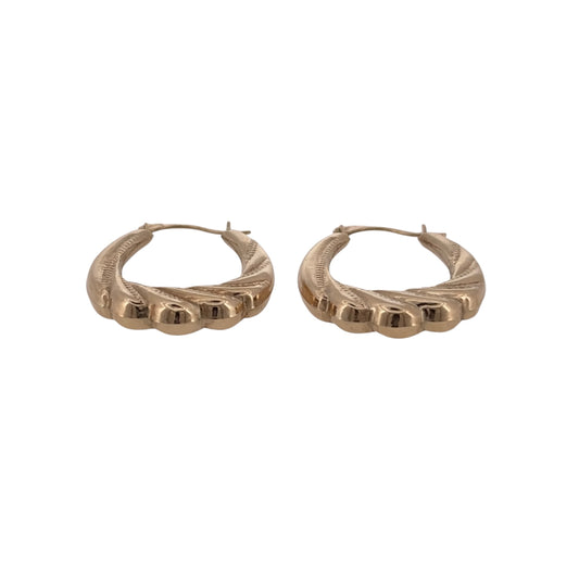 Add a classic touch to your jewellery collection with these pre-owned 9ct yellow gold twisted oval creole earrings, featuring an elegant oval shape with decorative twisted detailing.

Design: The earrings feature a traditional oval creole design with a twisted pattern, creating an attractive and timeless appearance.
Material: Made from 9ct yellow gold, offering a classic warm gold finish.