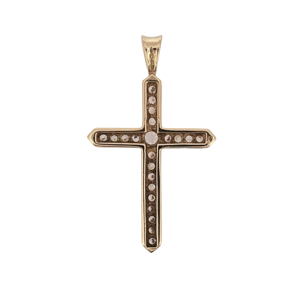 Add a meaningful piece to your jewellery collection with this pre-owned 9ct yellow gold and cubic zirconia cross pendant, featuring a traditional cross design complemented by decorative cubic zirconia stones.

Design: The pendant features a classic cross shape with cubic zirconia detailing, creating an elegant and timeless appearance.
Material: Made from 9ct yellow gold, offering a traditional warm gold finish.
