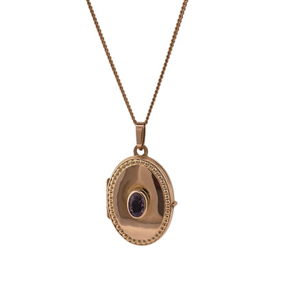 9ct Gold & Amethyst Oval Locket 18" Necklace