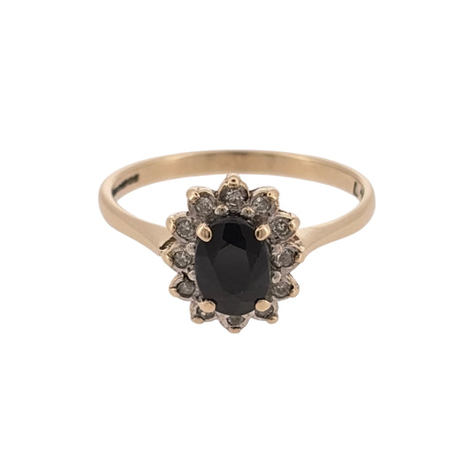 9ct Gold Diamond & Sapphire Cluster Ring
