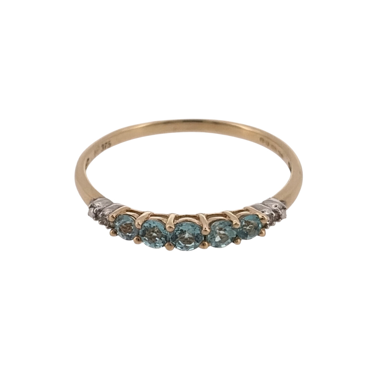9ct Gold Diamond & Blue Stone Band Ring
