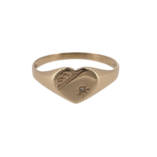 9ct Gold & Diamond Heart Signet Ring