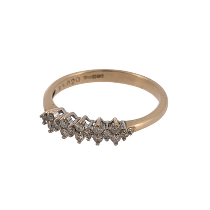 Add a classic touch to your jewellery collection with this pre-owned 9ct yellow gold and diamond cluster band ring, featuring decorative diamond detailing across the front of the band.

Design: The ring features a traditional cluster band design, with diamonds arranged to create an elegant and attractive appearance.
Material: Made from 9ct yellow gold, offering a classic warm gold finish that complements the diamonds.