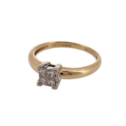 Add a classic touch to your jewellery collection with this pre-owned 18ct yellow gold and diamond solitaire ring, featuring four princess cut diamonds arranged together to create the illusion of a larger single stone.

Design: The ring features an elegant solitaire-style design, with four princess cut diamonds set closely together to create the appearance of one larger diamond.
Material: Made from 18ct yellow gold, offering a traditional warm gold finish that complements the diamonds.
