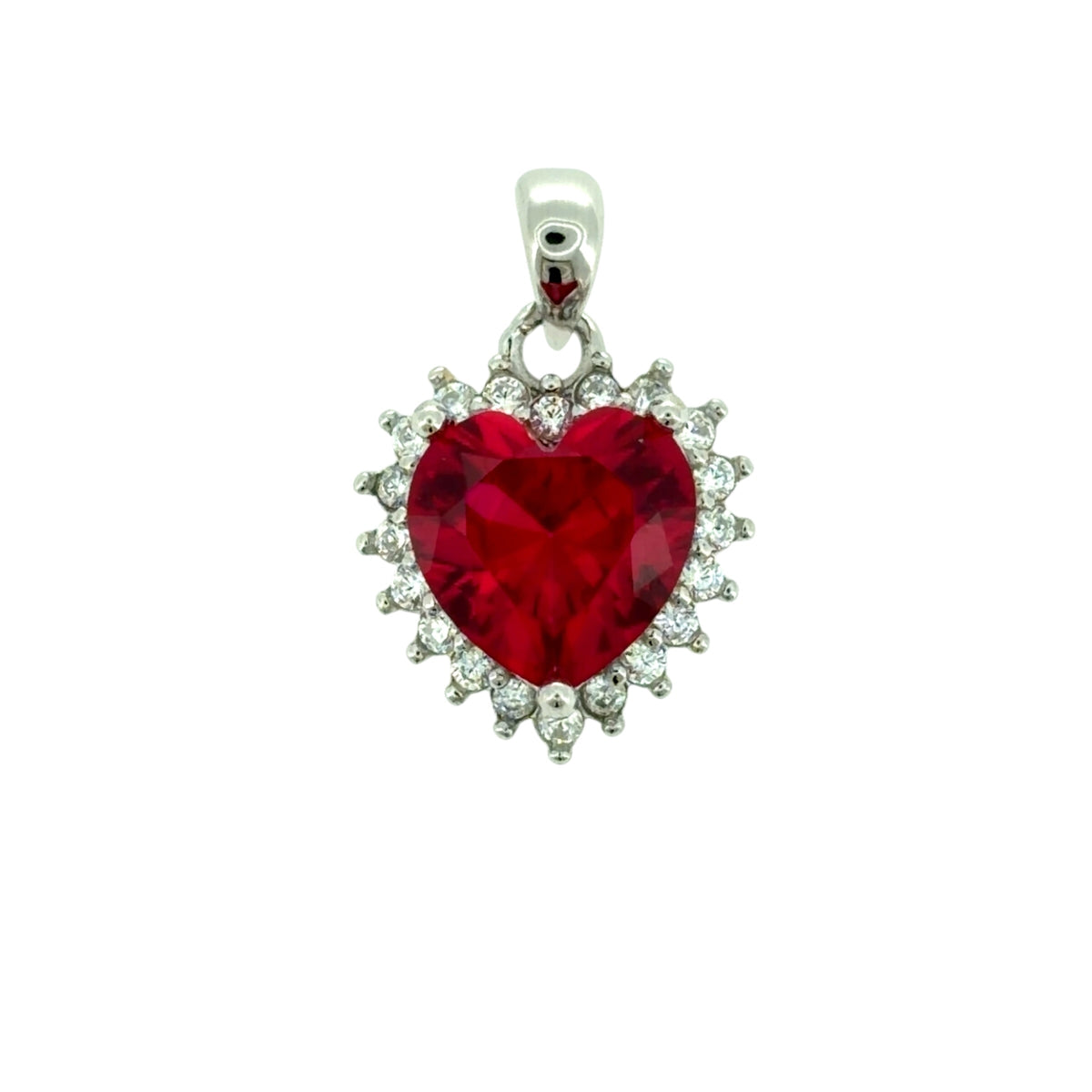 New 925 Silver Red Stone &amp; Cubic Zirconia Heart Pendant with the weight 2.10 grams