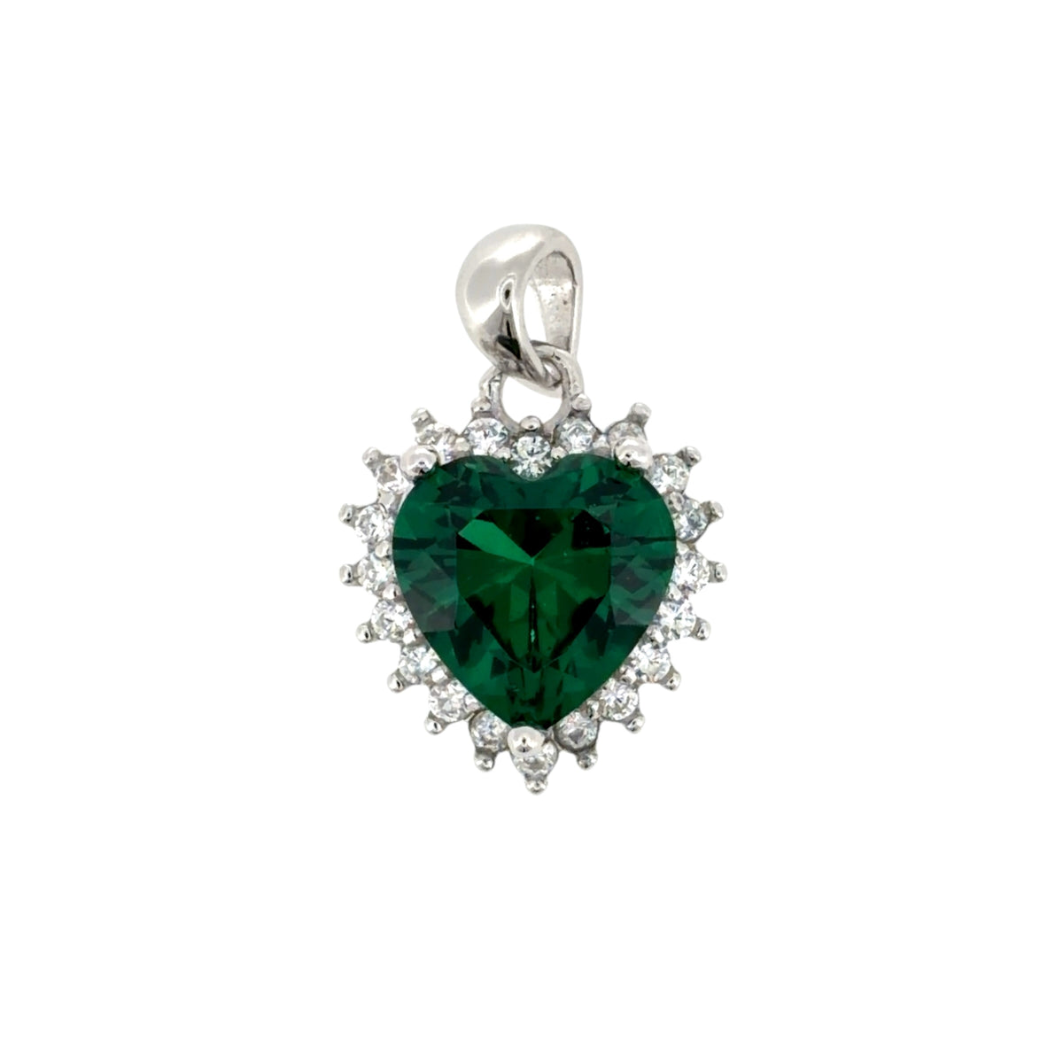 New 925 Silver Green Emerald coloured Stone &amp; Cubic Zirconia Heart Pendant with the weight 1.80 grams