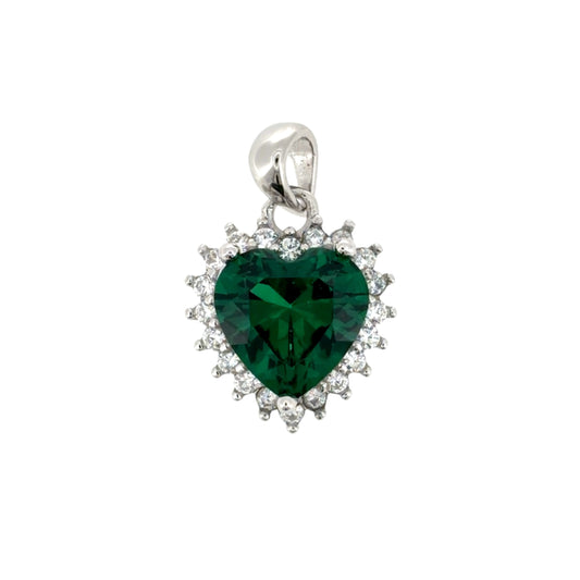 New 925 Silver Green Emerald coloured Stone &amp; Cubic Zirconia Heart Pendant with the weight 1.80 grams
