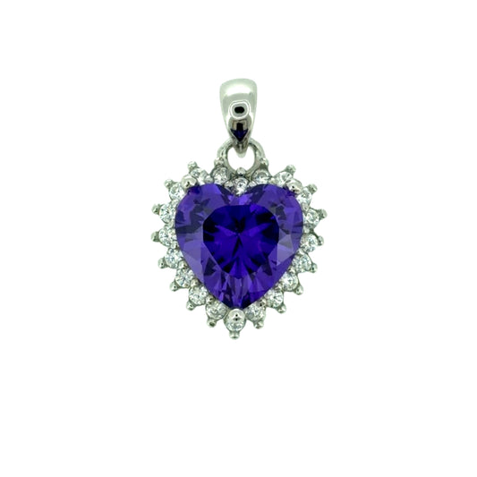 New 925 Silver Purple Amethyst coloured Stone &amp; Cubic Zirconia Heart Pendant with the weight 2.50 grams