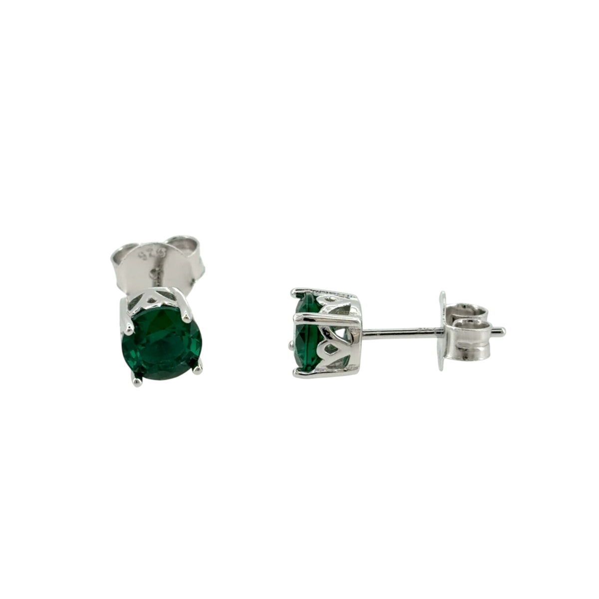 New 925 Silver &amp; Green Emerald coloured Stone Round Stud Earrings with the weight 1.70 grams and the stones are 6mm diameter