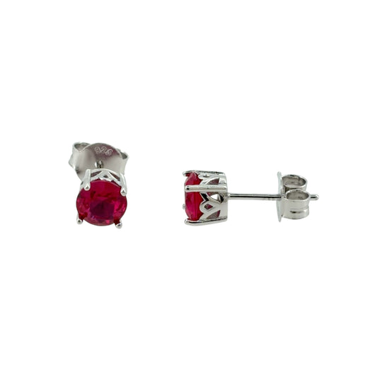 New 925 Silver &amp; Red Ruby coloured Stone Round Stud Earrings with the weight 1.80 grams and the stones are 6mm diameter