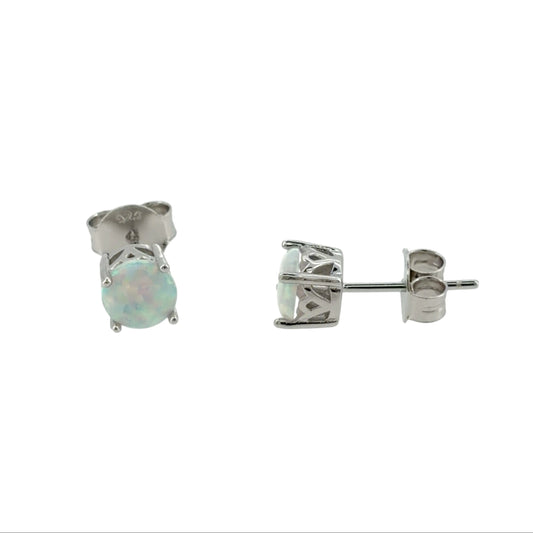 New 925 Silver &amp; Opalique Round Stud Earrings with the weight 1.60 grams and the stones are 6mm diameter