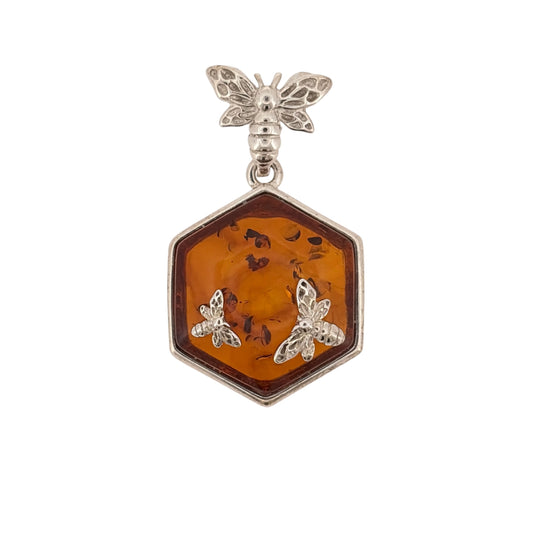New 925 Silver &amp; Amber Bee Pendant with the weight 3 grams