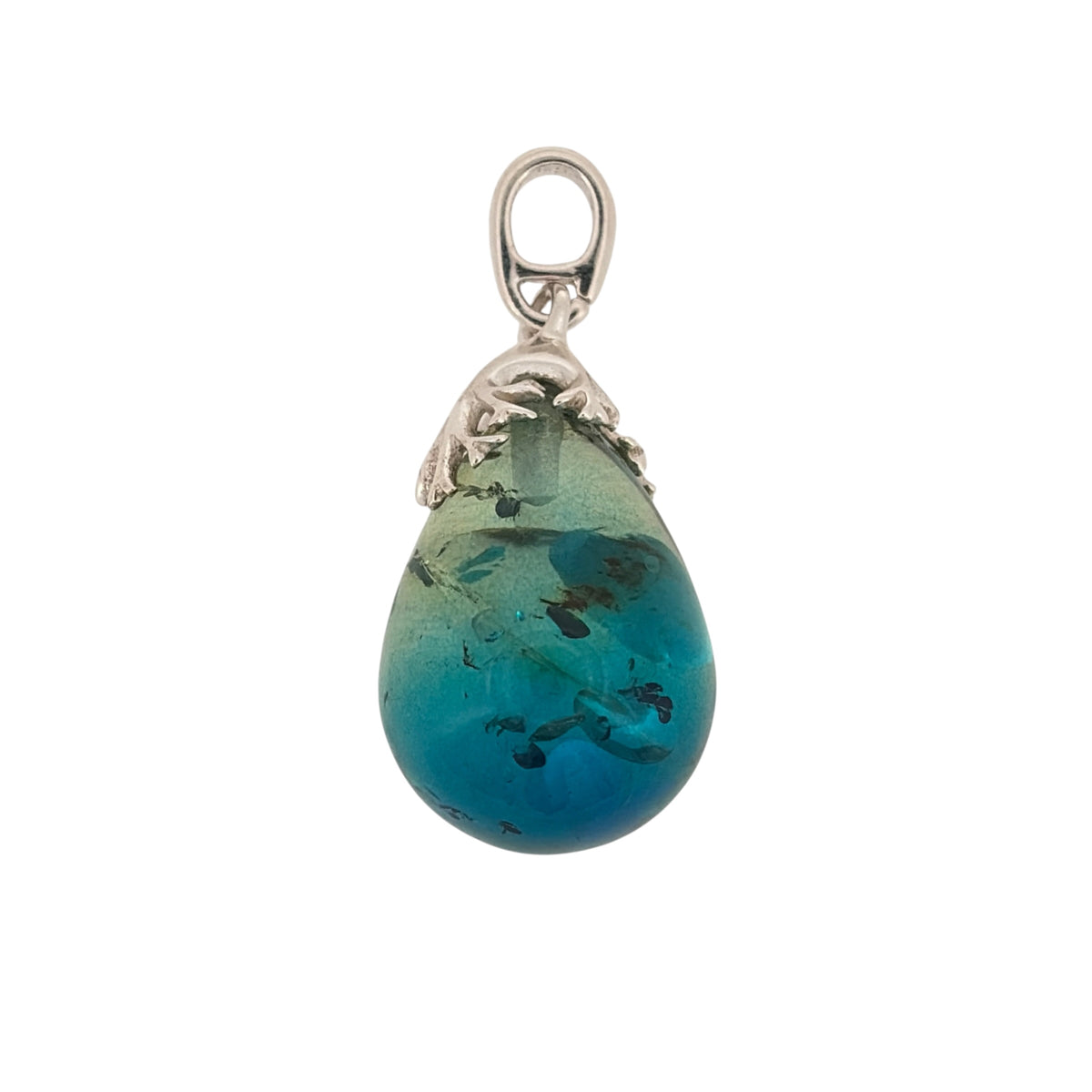 New 925 Silver &amp; Blue Amber Teardrop Pendant with the weight 3.20 grams