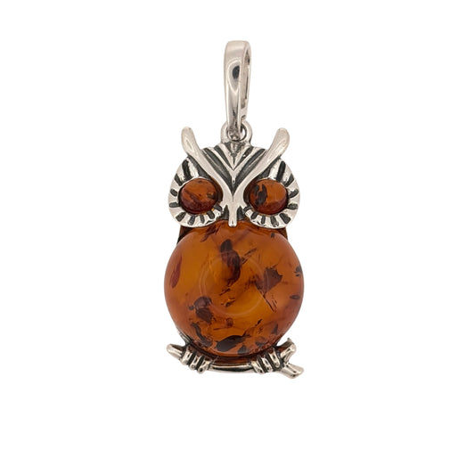 New 925 Silver &amp; Amber Owl Pendant with the weight 4.30 grams