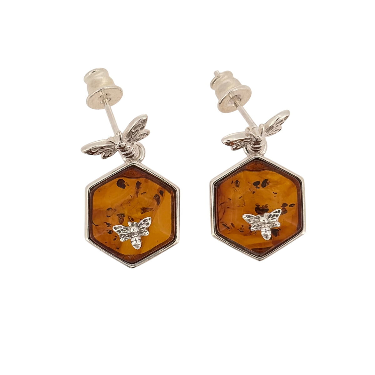 New 925 Silver &amp; Amber Bee Drop Stud Earrings with the weight 3.70 grams