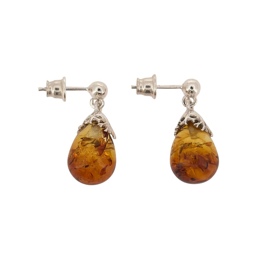 New 925 Silver &amp; Amber Teardrop Drop Earrings with the weight 3.50 grams