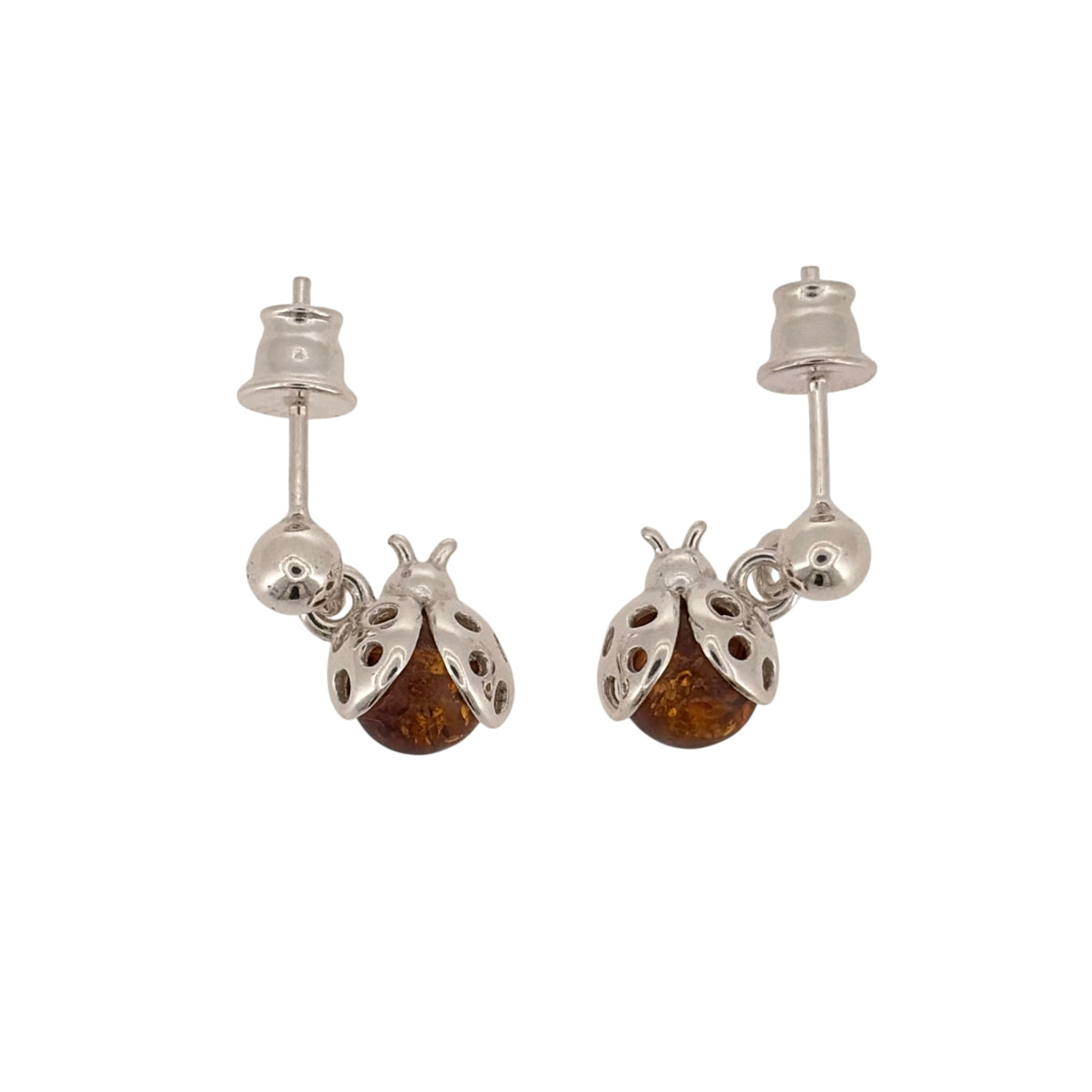 New 925 Silver &amp; Amber Ladybird Drop Earrings with the weight 2.70 grams