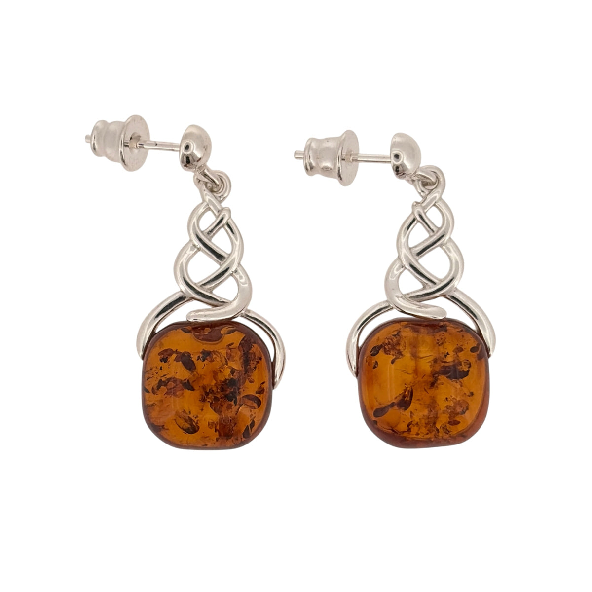 New 925 Silver &amp; Amber Celtic Knot Drop Earrings with the weight 4.50 grams