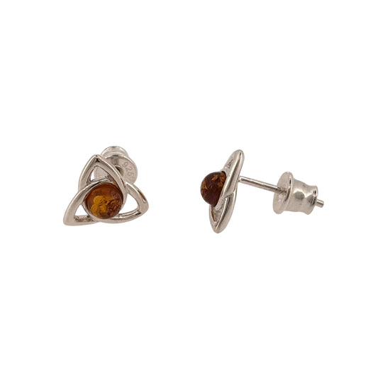 New 925 Silver &amp; Amber Trinity Knot Stud Earrings with the weight 1.60 grams