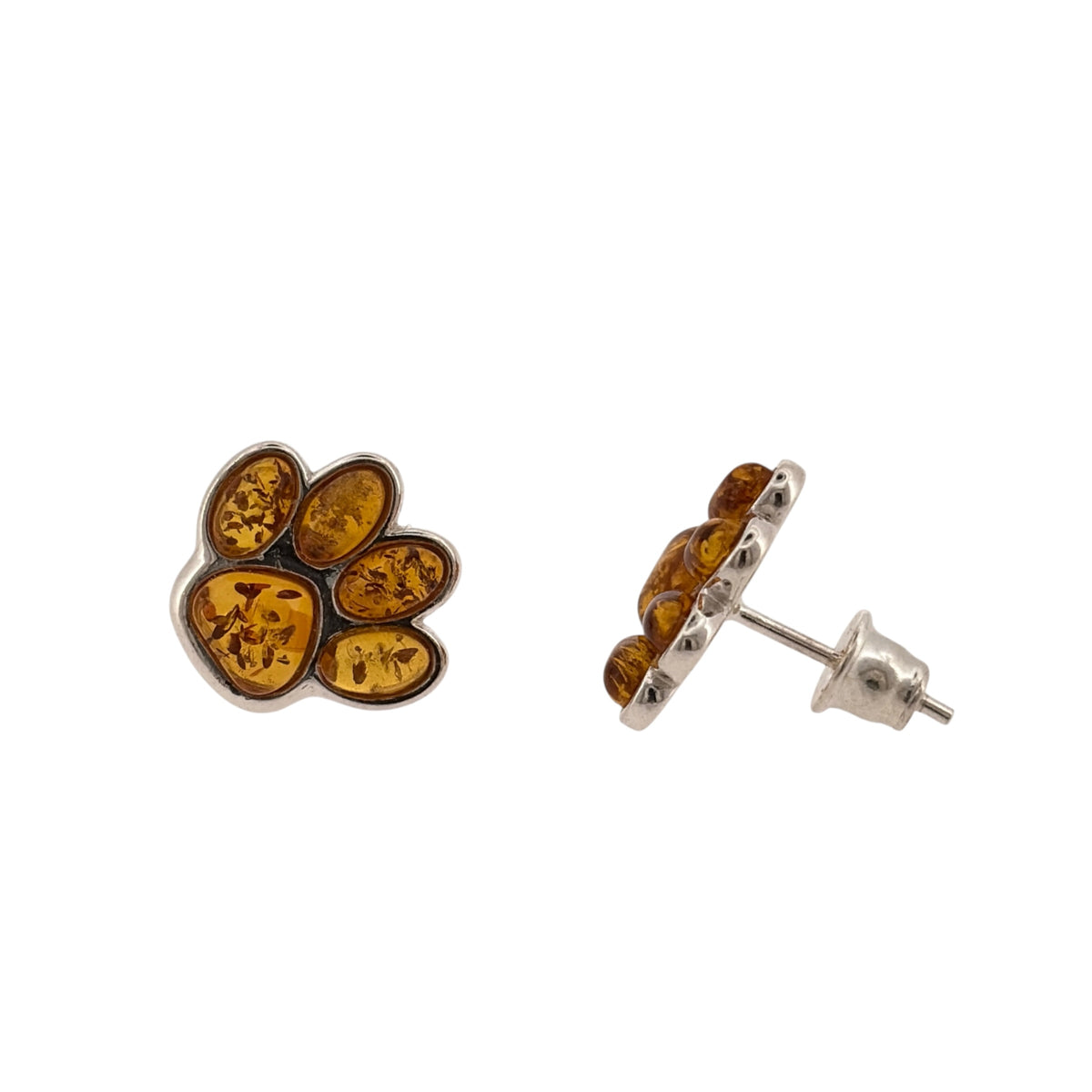 New 925 Silver &amp; Amber Paw Print Stud Earrings with the weight 3 grams