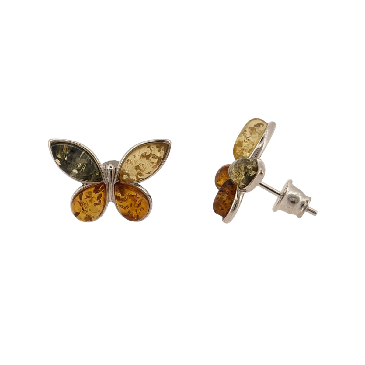 New 925 Silver &amp; Amber Butterfly Stud Earrings with the weight 2.70 grams