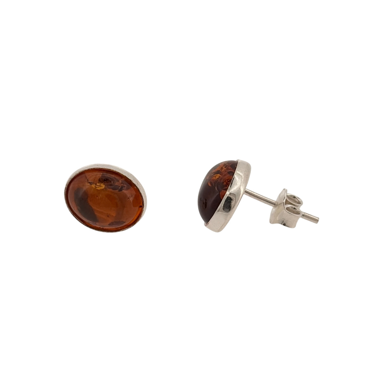 New 925 Silver &amp; Amber Oval Stud Earrings with the weight 1.90 grams and the stones are 10mm by 8mm