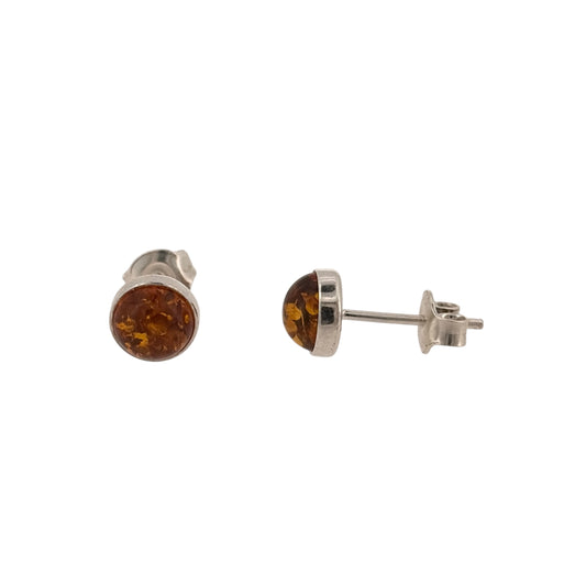 New 925 Silver &amp; Amber Round Stud Earrings with the weight 1.10 grams and the stones are 6mm diameter
