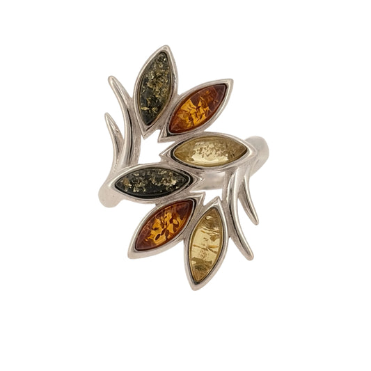 925 Silver & Amber Leaf Style Ring