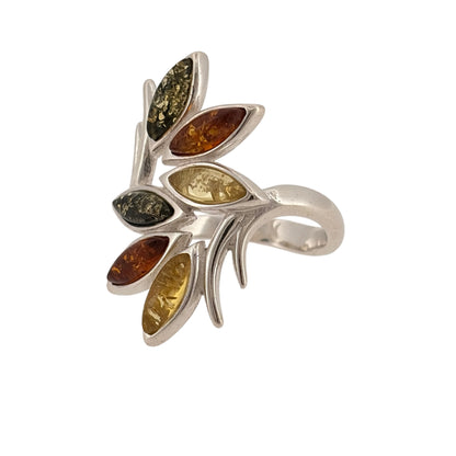 925 Silver & Amber Leaf Style Ring