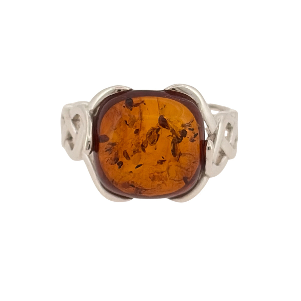 925 Silver & Amber Celtic Ring