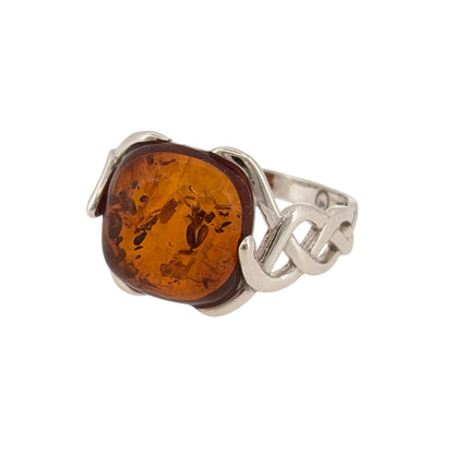 925 Silver & Amber Celtic Ring