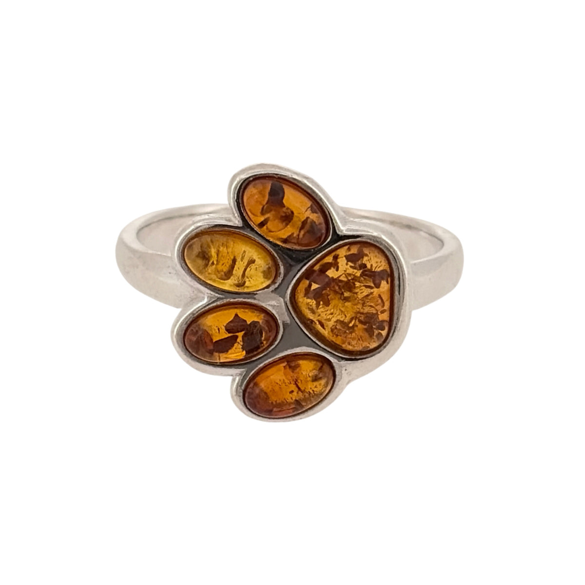 925 Silver & Amber Paw Print Ring