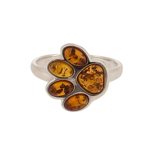 925 Silver & Amber Paw Print Ring