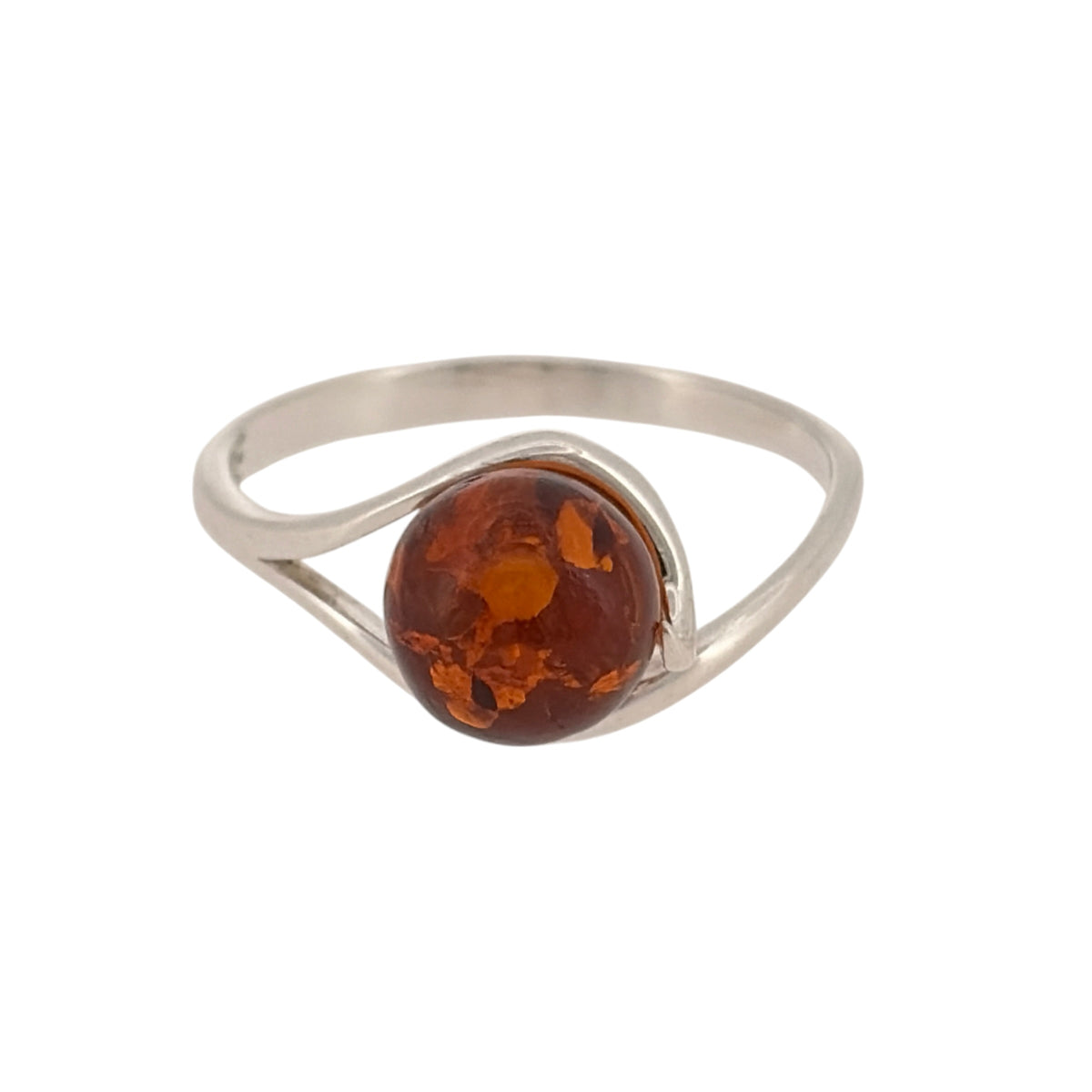 925 Silver & Amber Solitaire Ring