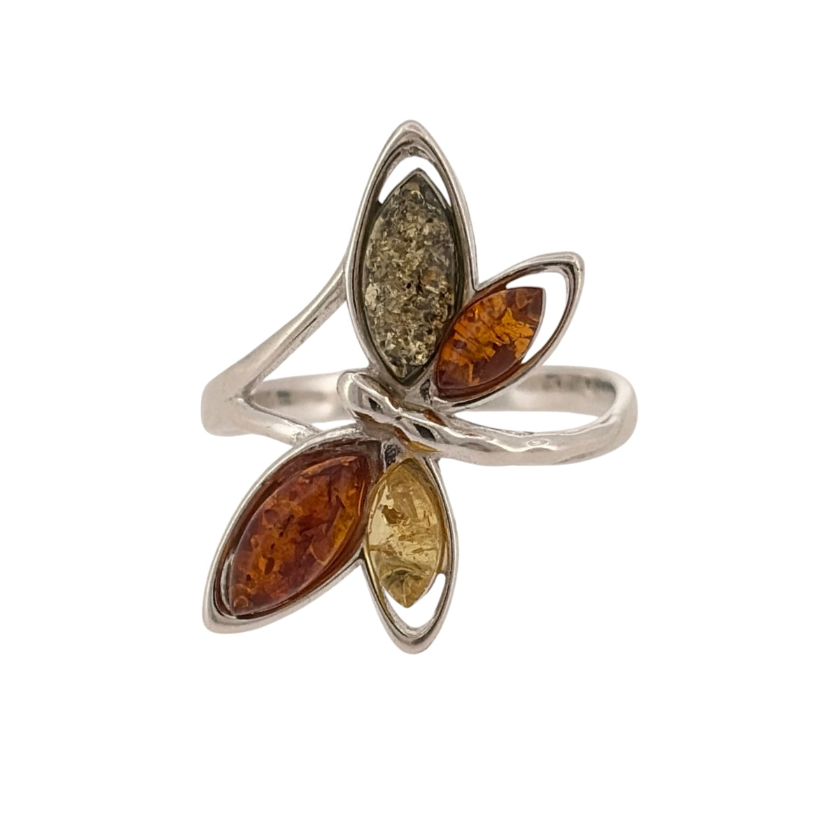 925 Silver & Amber Dragonfly Ring