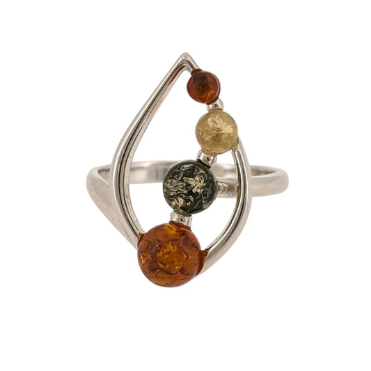 925 Silver & Amber Dragonfly Ring