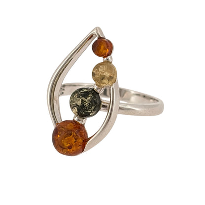 925 Silver & Amber Leaf Style Ring