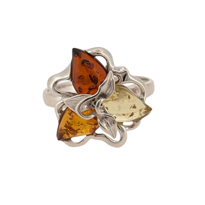 925 Silver & Amber Flower Ring