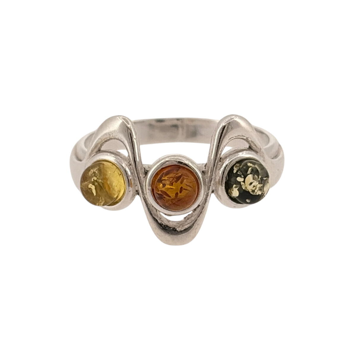 925 Silver & Amber Swirl Band Ring