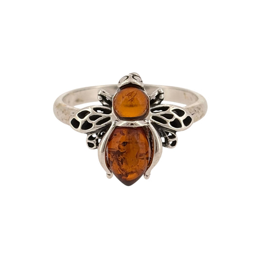 925 Silver & Amber Swirl Band Ring