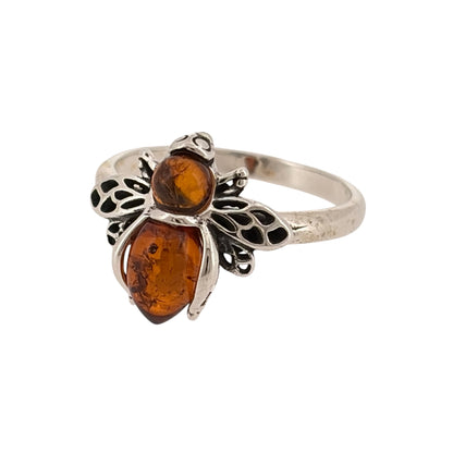925 Silver & Amber Swirl Band Ring