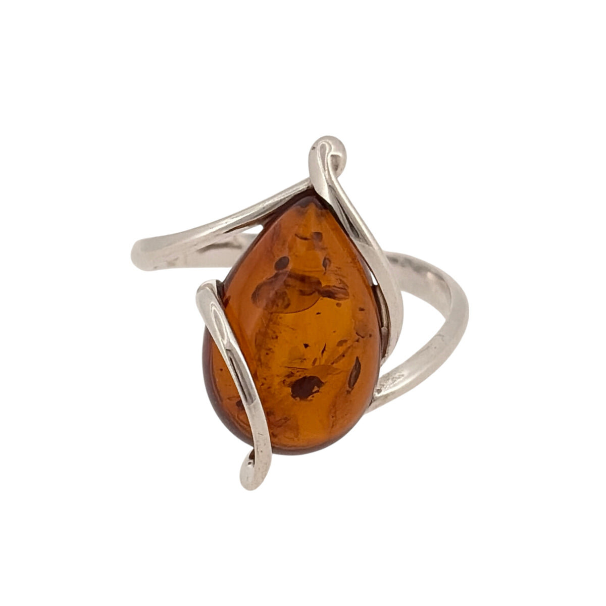 925 Silver & Amber Teardrop Ring