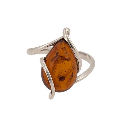 925 Silver & Amber Teardrop Ring