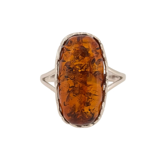 925 Silver & Amber Rectangle Ring