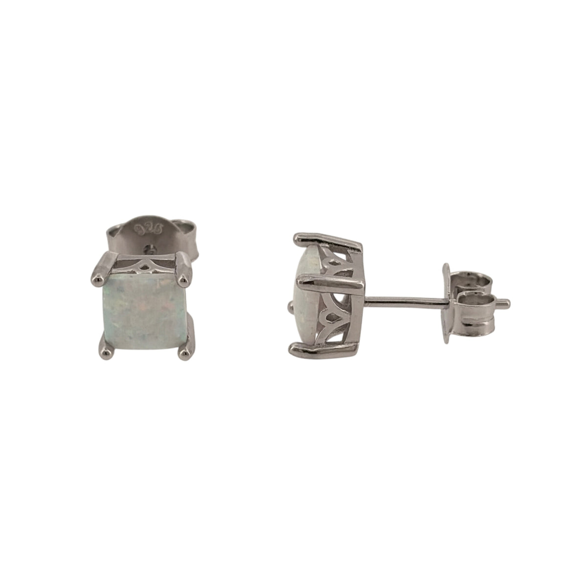New 925 Silver &amp; Opalique Square Stud Earrings with the weight 2.10 grams and the stones are 6mm by 6mm