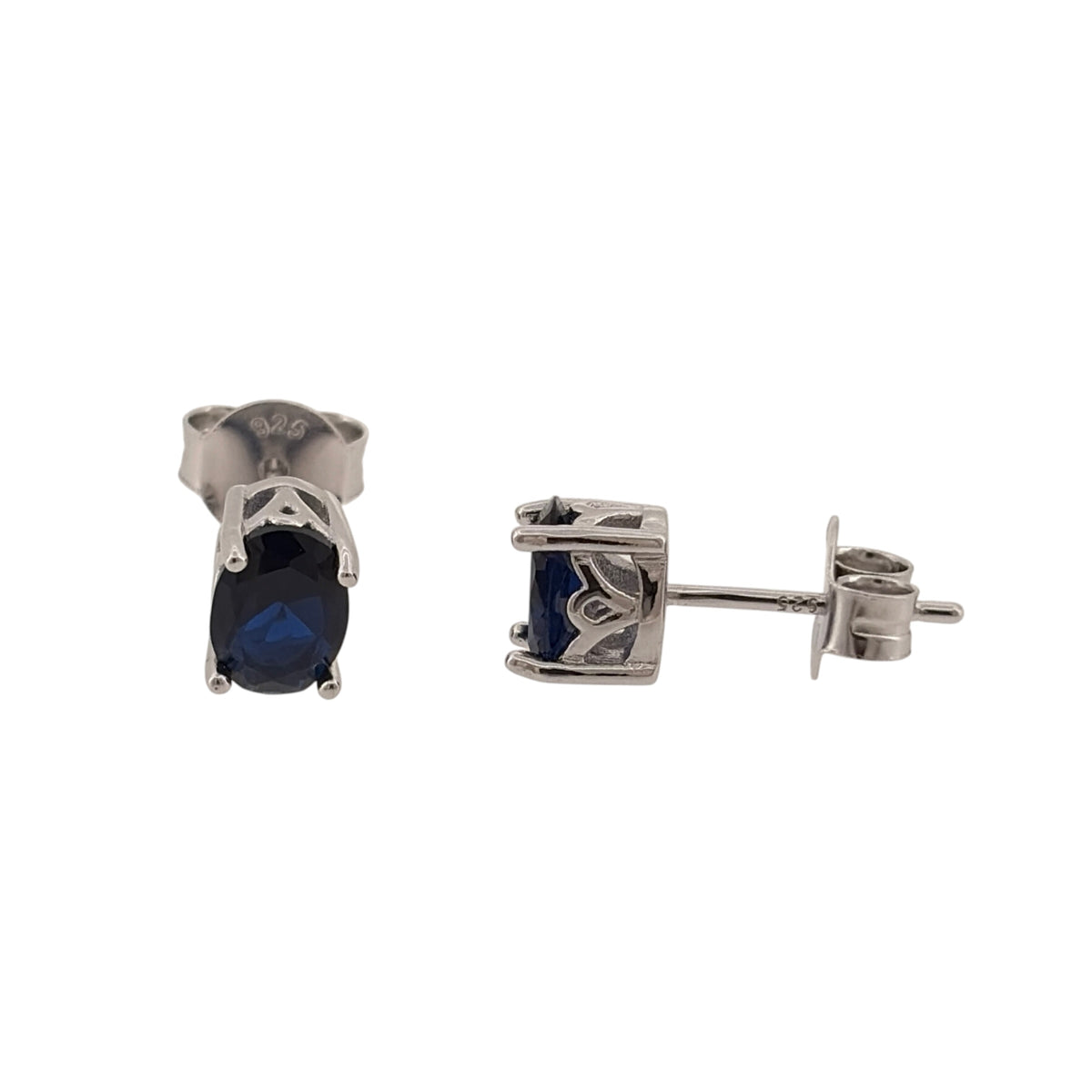 New 925 Silver &amp; Blue sapphire coloured Stone Oval Stud Earrings with the weight 1.70 grams and the stones are 7mm by 5mm